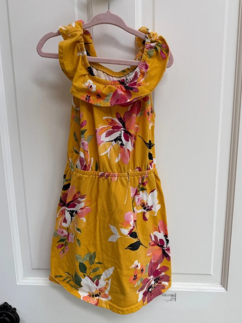 The Children's Place Girls S 5 6 Yellow Floral Ruffle Shoulder Dress
